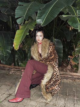 Retro leopard print large fur collar thickened fur coat Retro leopard print large fur collar thickened fur coat