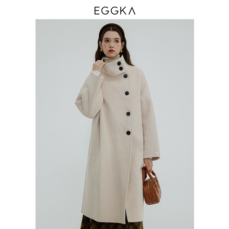 EGGKA エレガントなダブルブレストトレンチスタイルウールコート 暖冬