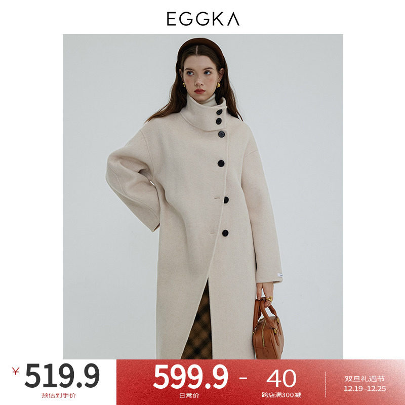 EGGKA エレガントなダブルブレストトレンチスタイルウールコート