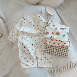 Boys' air-conditioned clothes, little girls' pure cotton boneless thin jumpsuits for babies 0-2 years old, summer 2025 new style Boys' air-conditioned clothes, little girls' pure cotton boneless thin jumpsuits for babies 0-2 years old, summer 2025 new style