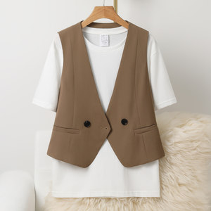 Suit vest for women 2025 Spring and Autumn New Exterior Wrap Layered Women's Vest Black Short Horse Clip Vest
 Suit vest for women 2025 Spring and Autumn New Exterior Wrap Layered Women's Vest Black Short Horse Clip Vest