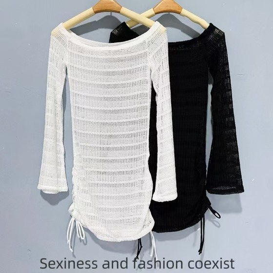 Amber single women's solid color hollow bikini sun protection blouse thin high-end loose flared sleeves
Amber single women's solid color hollow bikini sun protection blouse thin high-end loose flared sleeves