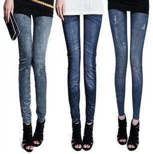 Spring and autumn Korean version of the buttocks nine -point thin small foot pants elastic snowflower imitation denim leggings Spring and autumn Korean version of the buttocks nine -point thin small foot pants elastic snowflower imitation denim leggings