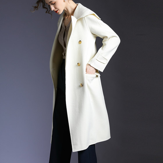 White double-sided cashmere coat for women, mid to long, high-end All beauty store coat, women's autumn and winter temperament White double-sided cashmere coat for women, mid to long, high-end All beauty store coat, women's autumn and winter temperament