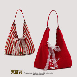 Summer striped canvas bag for women 2025 new Korean commuter tote bag lazy style letter double-sided shoulder bag Summer striped canvas bag for women 2025 new Korean commuter tote bag lazy style letter double-sided shoulder bag