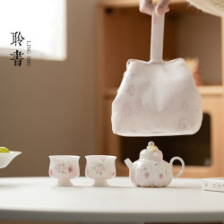 Underglaze Hand-Painted Pink Rose Ceramic Teapot and Two Cups, Simple One-Person Kung Fu Tea Set for Home Use Underglaze Hand-Painted Pink Rose Ceramic Teapot and Two Cups, Simple One-Person Kung Fu Tea Set for Home Use