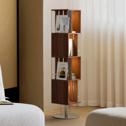 Rotating Bookshelf, Antique-Style Book and Newspaper Rack with Ambient Lighting Display Cabinet, Solid Wood Magazine Rack, Floor-Standing Retro Bookcase Rotating Bookshelf, Antique-Style Book and Newspaper Rack with Ambient Lighting Display Cabinet, Solid Wood Magazine Rack, Floor-Standing Retro Bookcase