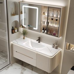 Light Luxury Slate Hot-Bent Integrated Basin Bathroom Cabinet Combination Modern Simple Bathroom Ceramic Hand Wash Basin Mirror Cabinet Light Luxury Slate Hot-Bent Integrated Basin Bathroom Cabinet Combination Modern Simple Bathroom Ceramic Hand Wash Basin Mirror Cabinet