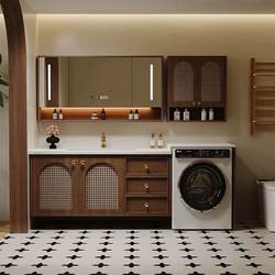 French Retro Antique Rattan Woven Solid Wood Baking Paint Bathroom Cabinet Washing Machine Integrated Cabinet Combination Rock Plate Seamless Table Top French Retro Antique Rattan Woven Solid Wood Baking Paint Bathroom Cabinet Washing Machine Integrated Cabinet Combination Rock Plate Seamless Table Top