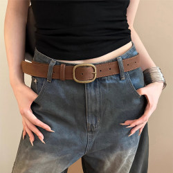 American retro Curry Color Buckle Wide Belt Women's Niche style Fancy Decoration with Denim Belt Waist Accessories American retro Curry Color Buckle Wide Belt Women's Niche style Fancy Decoration with Denim Belt Waist Accessories