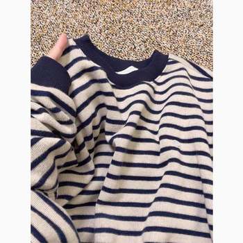 Hong Kong-style chic striped sweatshirt for women's hot design sense autumn Hong Kong-style chic striped sweatshirt for women's hot design sense autumn