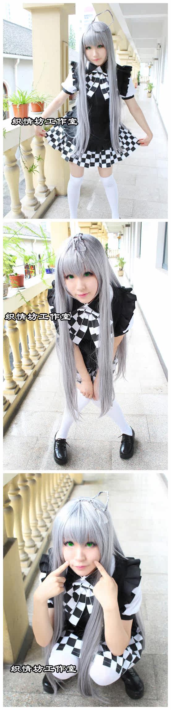 包邮cosplay日本动漫服装 潜行吧!奈亚子1代 黑白格子女仆装大码 10