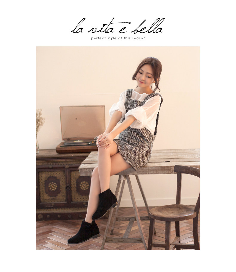 gracegift秋季新款真皮甜美踝靴 平跟侧翻领拉链女短靴f1039-2