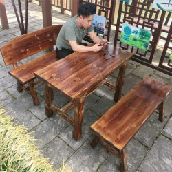 Anticorrosive Solid Wood Thick Table and Chairs Indoor Dining Table Outdoor Garden Tea Table Carbonized Balcony Barbecue Cafe Antique Combination Anticorrosive Solid Wood Thick Table and Chairs Indoor Dining Table Outdoor Garden Tea Table Carbonized Balcony Barbecue Cafe Antique Combination
