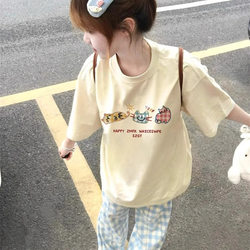 100% Pure Cotton American-Style Short-Sleeve T-Shirt for Women, New Summer Model, Petite Dopamine Loose Fit, Slimming Half-Sleeve Top ins 100% Pure Cotton American-Style Short-Sleeve T-Shirt for Women, New Summer Model, Petite Dopamine Loose Fit, Slimming Half-Sleeve Top ins