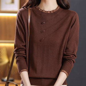 Lace knitted base shirt for women in spring and autumn 2025 new spring and autumn long-sleeved thin top mother short sweater 
Lace knitted base shirt for women in spring and autumn 2025 new spring and autumn long-sleeved thin top mother short sweater