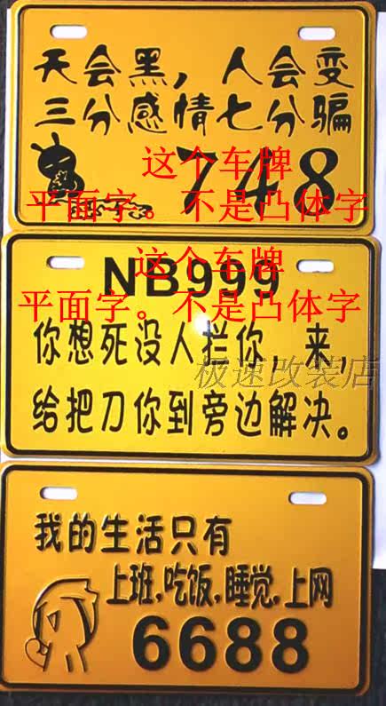 包邮 摩托车电动车牌照 装饰车牌个性车牌反光车牌 创意 搞笑车牌