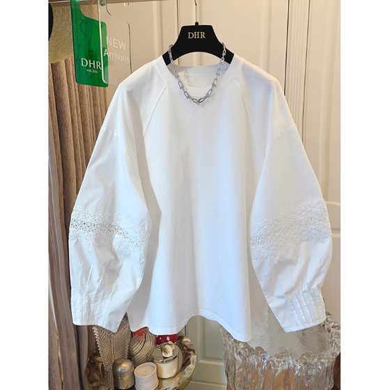 French lace lace white shirt long-sleeved T-shirt women's spring and autumn base shirt loose slim lantern sleeve top trendy French lace lace white shirt long-sleeved T-shirt women's spring and autumn base shirt loose slim lantern sleeve top trendy