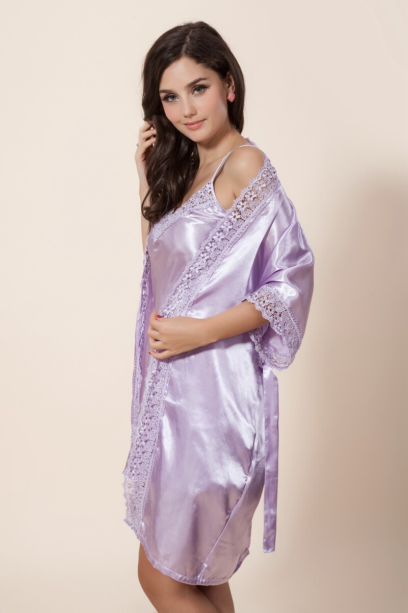 夏季性感吊带睡裙两件套装女式睡袍长袖家居服全棉纯棉质女士睡衣