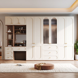 Wardrobe and Dressing Table Integrated Home Bedroom French Cream Style Segmented Glass Storage Cabinet Finished Solid Wood Wardrobe Wardrobe and Dressing Table Integrated Home Bedroom French Cream Style Segmented Glass Storage Cabinet Finished Solid Wood Wardrobe