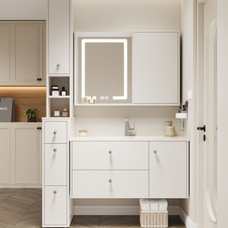 Light Luxury Skin-Feel Integrated Basin with Top Partition Side Cabinet Smart Feng Shui Mirror Cabinet Bathroom Cabinet Wash Basin Washbasin Cabinet Light Luxury Skin-Feel Integrated Basin with Top Partition Side Cabinet Smart Feng Shui Mirror Cabinet Bathroom Cabinet Wash Basin Washbasin Cabinet