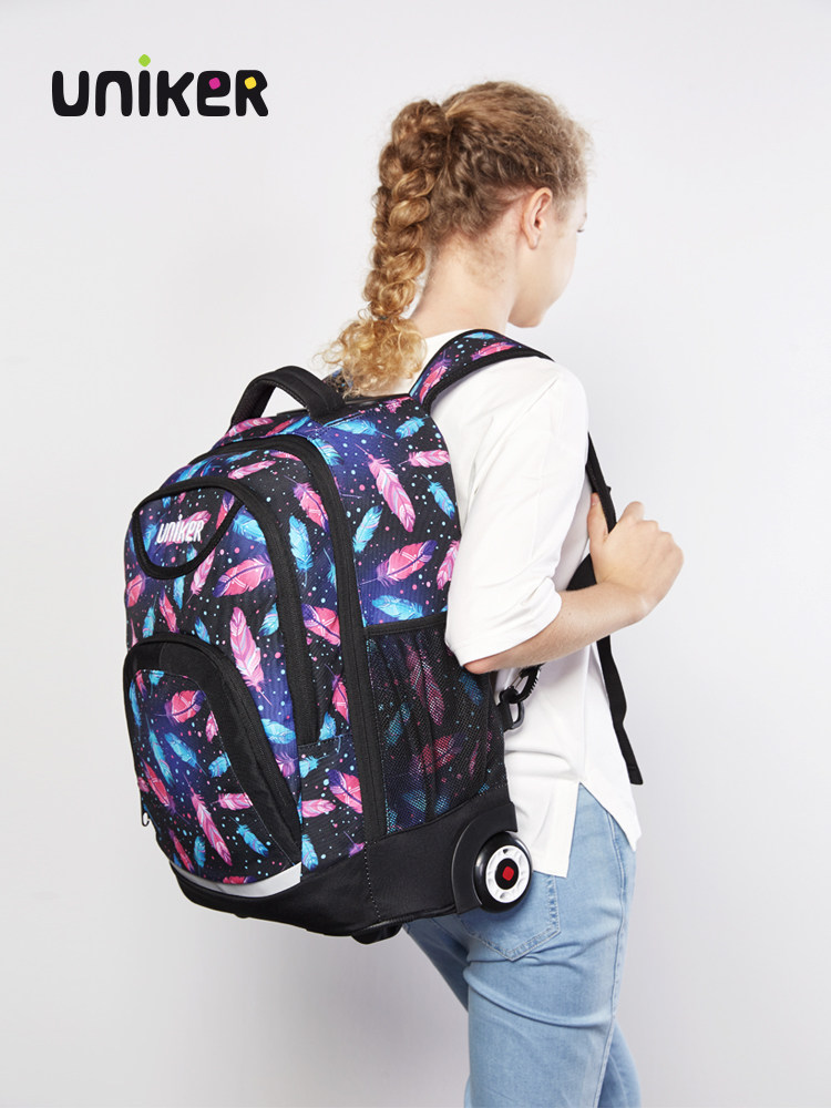 Uniker Rolling Backpack Silent Wheel School Bag for Boys Girls