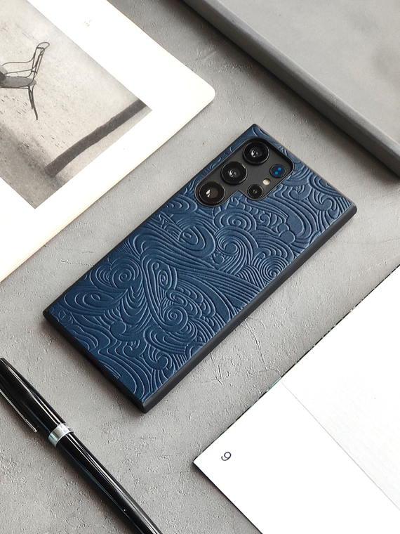 Embossed Premium WAVE Genuine Leather S24, S24 Plus, S24 Ultra, S23, S23 Plus, S23 Ultra, S22, S22 Plus, S22 Ultra, Note 20
