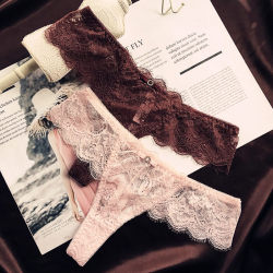 New European and American high-end T-string fashion eyelashes sexy low-waist underwear women's shorts lace mesh hollow New European and American high-end T-string fashion eyelashes sexy low-waist underwear women's shorts lace mesh hollow