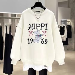 Mid-length fake two piece sweatshirt loose round neck Mid-length fake two piece sweatshirt loose round neck