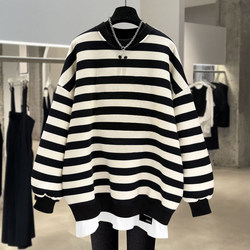 Mid-length pullover sweatshirt fake two-piece round neck Mid-length pullover sweatshirt fake two-piece round neck