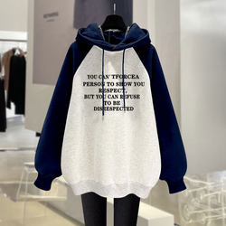 Mid-length lettered long-sleeved color block hooded sweatshirt Mid-length lettered long-sleeved color block hooded sweatshirt