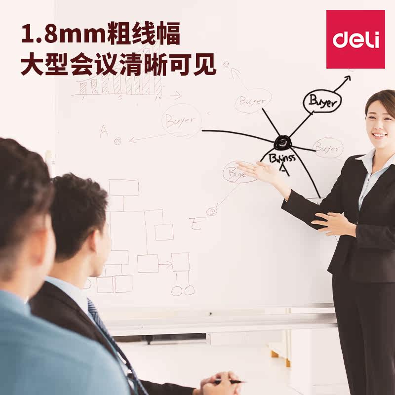 델리 화이트보드 펜 블루 레드 블랙 두꺼운 펜 수성 교사 사무실 회의 화이트보드 쓰기 지울 수 있는 펜-