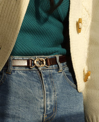 Blueblues sky pure cowhide French Bows Retro buckle belt texture Vintage waist seal Blueblues sky pure cowhide French Bows Retro buckle belt texture Vintage waist seal