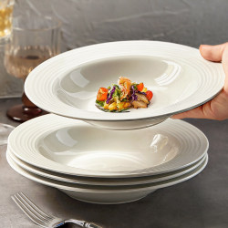 White Straw Hat Plate, Deep Plate, Pasta Plate, High-End Ceramic Salad Plate, Western-Style Dinner Plate, Light Luxury Bowl, Tableware, Dish Plate White Straw Hat Plate, Deep Plate, Pasta Plate, High-End Ceramic Salad Plate, Western-Style Dinner Plate, Light Luxury Bowl, Tableware, Dish Plate