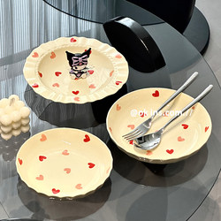 Cream-Style Ceramic Plate for Home Use, Western-Style Steak Plate, Fruit Salad Plate, Dessert Plate, Heart-Shaped Cute Tableware Cream-Style Ceramic Plate for Home Use, Western-Style Steak Plate, Fruit Salad Plate, Dessert Plate, Heart-Shaped Cute Tableware