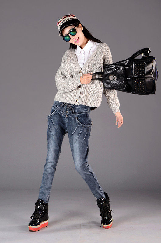 2014秋冬新款韩版松紧腰牛仔裤哈伦裤女款休闲宽松女长裤显瘦女裤