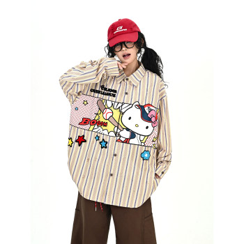 Afraid of trouble yellow cat striped long-sleeved shirt for women 2025 autumn new loose bf Japanese street top trendy 
Afraid of trouble yellow cat striped long-sleeved shirt for women 2025 autumn new loose bf Japanese street top trendy