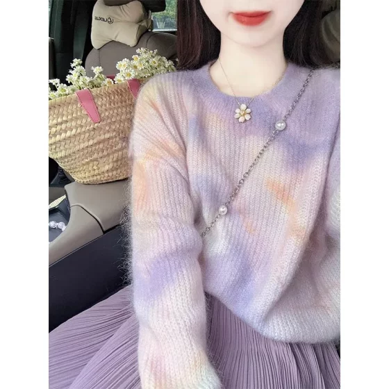 2025 early autumn thin purple pullover loose mohair sweater for women wearing lazy style gentle round neck top
2025 early autumn thin purple pullover loose mohair sweater for women wearing lazy style gentle round neck top
