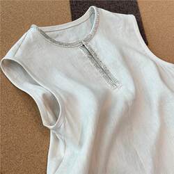 Excellent goods, huge explosion! Apricot hand-beaded linen vest for women, simple light luxury high-end sleeveless top Excellent goods, huge explosion! Apricot hand-beaded linen vest for women, simple light luxury high-end sleeveless top