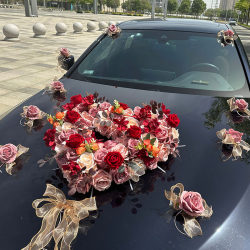 Retro Red Coffee Color Wedding Car Decoration, Front Flower Arrangement, Heart-Shaped Main Wedding Car Decoration, Flower Car Setup, Complete Wedding Set with Suction Cups Retro Red Coffee Color Wedding Car Decoration, Front Flower Arrangement, Heart-Shaped Main Wedding Car Decoration, Flower Car Setup, Complete Wedding Set with Suction Cups
