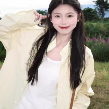 French yellow striped shirt for women in spring outfit long-sleeved top design cardigan loose sunscreen jacket
 French yellow striped shirt for women in spring outfit long-sleeved top design cardigan loose sunscreen jacket
