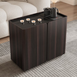 Italian minimalist household all solid wood smoked black stone movable tea cabinet small apartment sofa side table trolley Italian minimalist household all solid wood smoked black stone movable tea cabinet small apartment sofa side table trolley