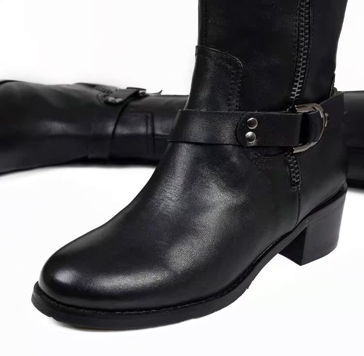 2014卡迪娜新款 牛皮女靴高筒靴粗跟过膝长靴子女冬中
