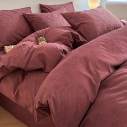 Class a Pure Cotton Three-Layer Yarn Four-Piece Set Wedding Washed Cotton Duvet Cover Bed Sheet Burgundy High-End Bedding Class a Pure Cotton Three-Layer Yarn Four-Piece Set Wedding Washed Cotton Duvet Cover Bed Sheet Burgundy High-End Bedding