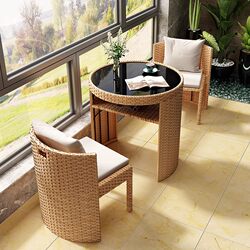 Balcony Tea Table and Chair Set, Can Be Stored, Suitable for Small Apartments, Outdoor Rattan Chair Three-Piece Set, Leisure Coffee Table and Chairs Balcony Tea Table and Chair Set, Can Be Stored, Suitable for Small Apartments, Outdoor Rattan Chair Three-Piece Set, Leisure Coffee Table and Chairs