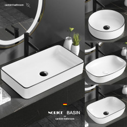 Lemu Countertop Basin Bathroom Ceramic Wash Basin Household Wash Basin Single Basin Balcony Small Size Art Basin Black Edge Lemu Countertop Basin Bathroom Ceramic Wash Basin Household Wash Basin Single Basin Balcony Small Size Art Basin Black Edge