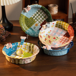 Sisin Hand-Painted Cartoon Soup Plate, Household Dish Plate, Salad Plate, Snack Plate, Ceramic Design, High Aesthetic Value, Suitable for Gifting Sisin Hand-Painted Cartoon Soup Plate, Household Dish Plate, Salad Plate, Snack Plate, Ceramic Design, High Aesthetic Value, Suitable for Gifting