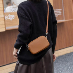 Fashionable and versatile genuine leather shoulder bag double zipper coin purse Fashionable and versatile genuine leather shoulder bag double zipper coin purse