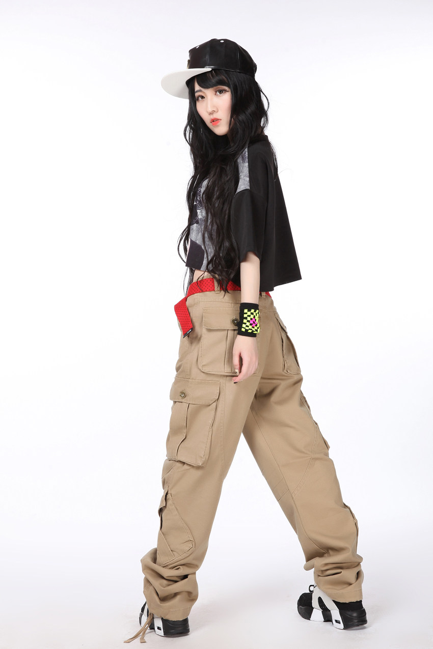 嘻哈hiphop街舞宽松多袋裤工装休闲运动裤街头滑板潮流女裤