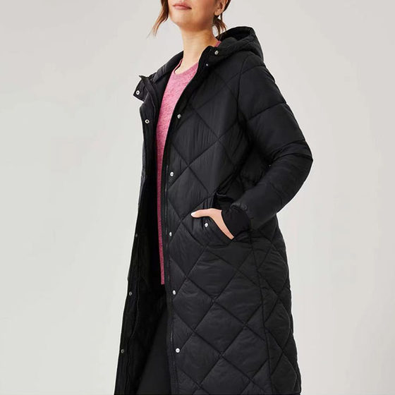 Large size P cotton outdoor mid-length cotton coat, diamond-shaped sewn lady's temperament, versatile slim fit and hooded jacket 
Large size P cotton outdoor mid-length cotton coat, diamond-shaped sewn lady's temperament, versatile slim fit and hooded jacket